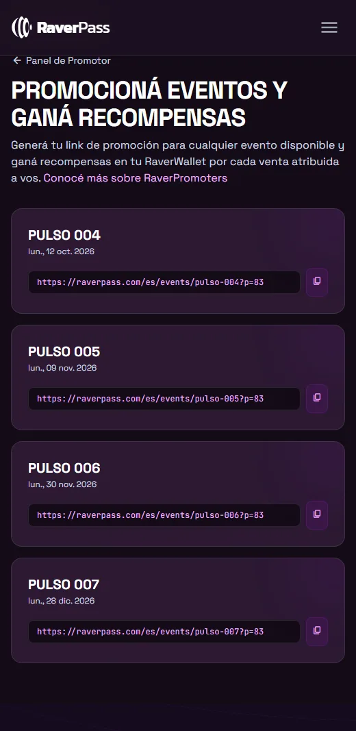 Un link de promotor listo para compartir desde el teléfono.